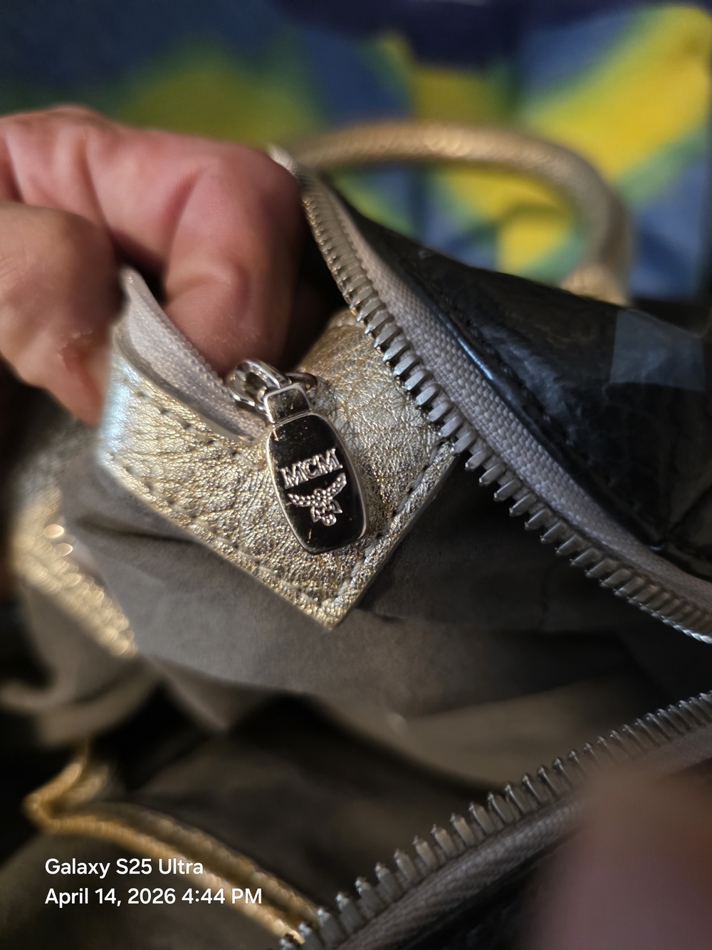 SOLD)))MCM Metallic Black Leather Small/Med Boston Bag W/ Gold and Pink Accents. - Picture 13 of 15